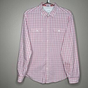 Calvin Klein Men's Pink & White Plaid Slim Fit Long Sleeve Button-Up Shirt Sz M